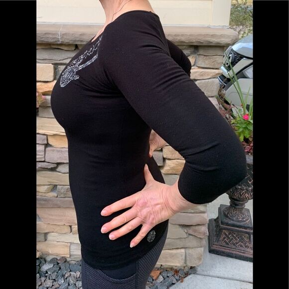 Cache black/silver with guitar application, long-sleeved sweater, great shape, M - Picture 5 of 9